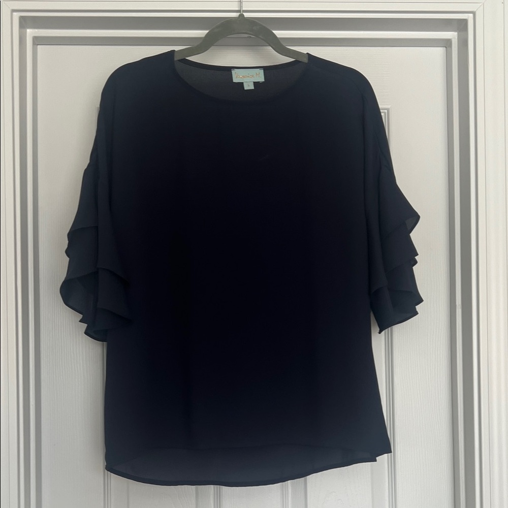 Veronica M Navy Blue Ruffle-Sleeve Blouse